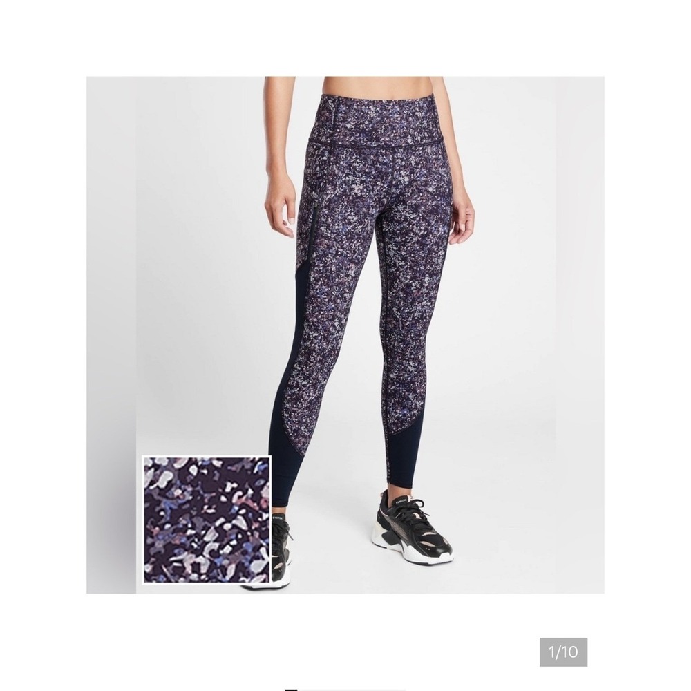Athleta Rainier Printed Mesh Tight Purple Multi Floral High Rise Leggings Med
